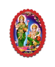 Lakshmi And Ganesha Wall Decorative Showpiece 6 X 8 Inch | 4 MM MDF Wooden Glossy Sublimation Print | Back Hook Wall Hanging | Home Temple & Living Room Decor (F57380)