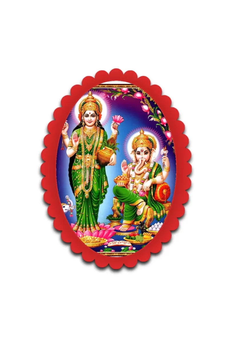 Lakshmi And Ganesha Wall Decorative Showpiece 6 X 8 Inch | 4 MM MDF Wooden Glossy Sublimation Print | Back Hook Wall Hanging | Home Temple & Living Room Decor (F57380)