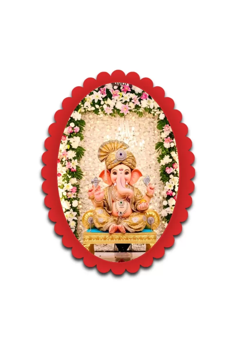 Ganesha Wall Decorative Showpiece 6 X 8 Inch | 4 MM MDF Wooden Glossy Sublimation Print | Back Hook Wall Hanging | Home Temple & Living Room Decor (F57386)