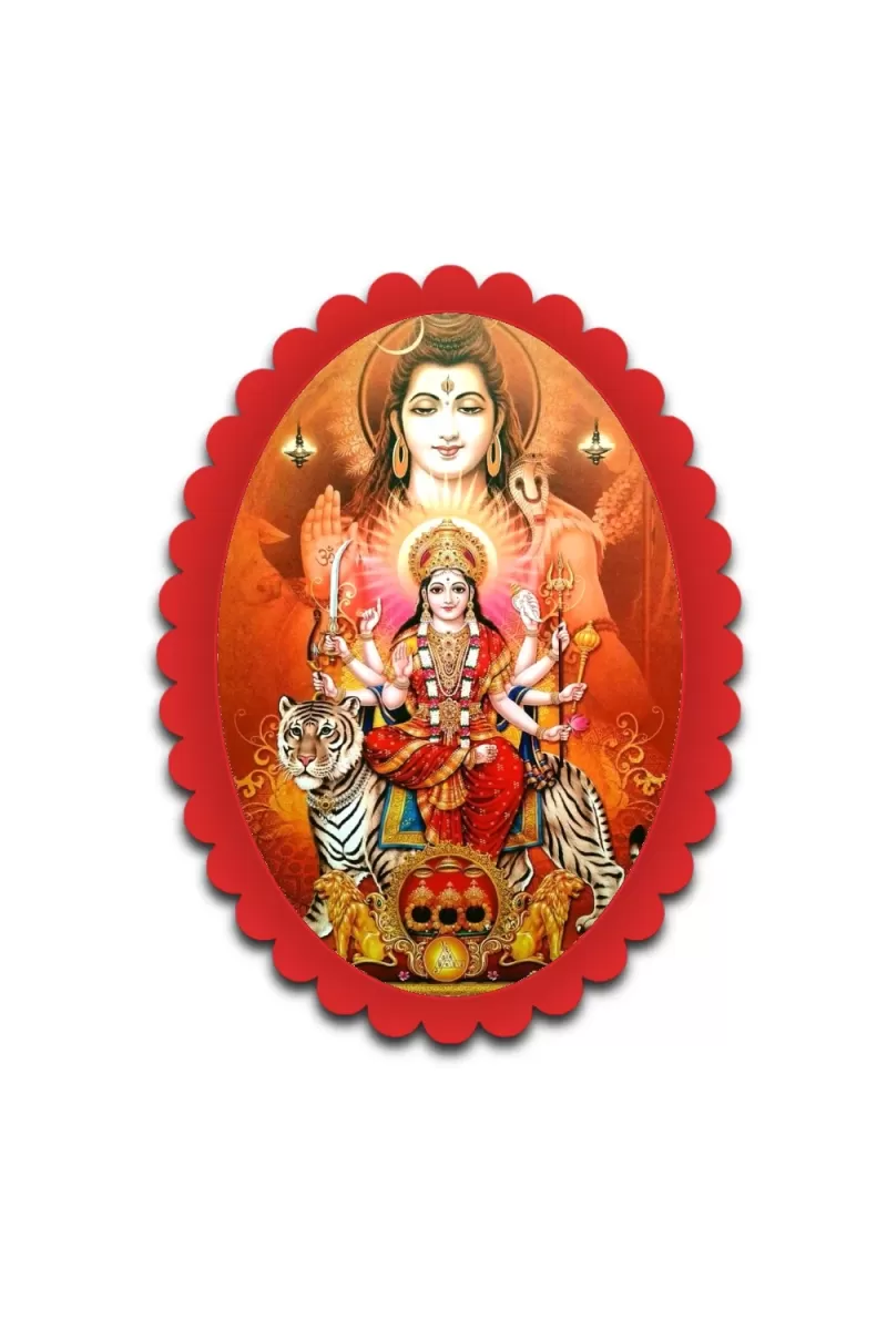 Durga Wall Decorative Showpiece 6 X 8 Inch | 4 MM MDF Wooden Glossy Sublimation Print | Back Hook Wall Hanging | Home Temple & Living Room Decor (F57398)