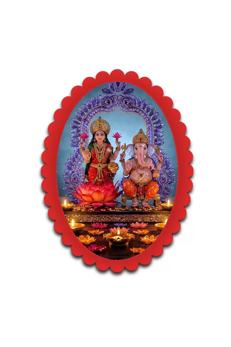 Lakshmi And Ganesha Wall Decorative Showpiece 6 X 8 Inch | 4 MM MDF Wooden Glossy Sublimation Print | Back Hook Wall Hanging | Home Temple & Living Room Decor (F57407)
