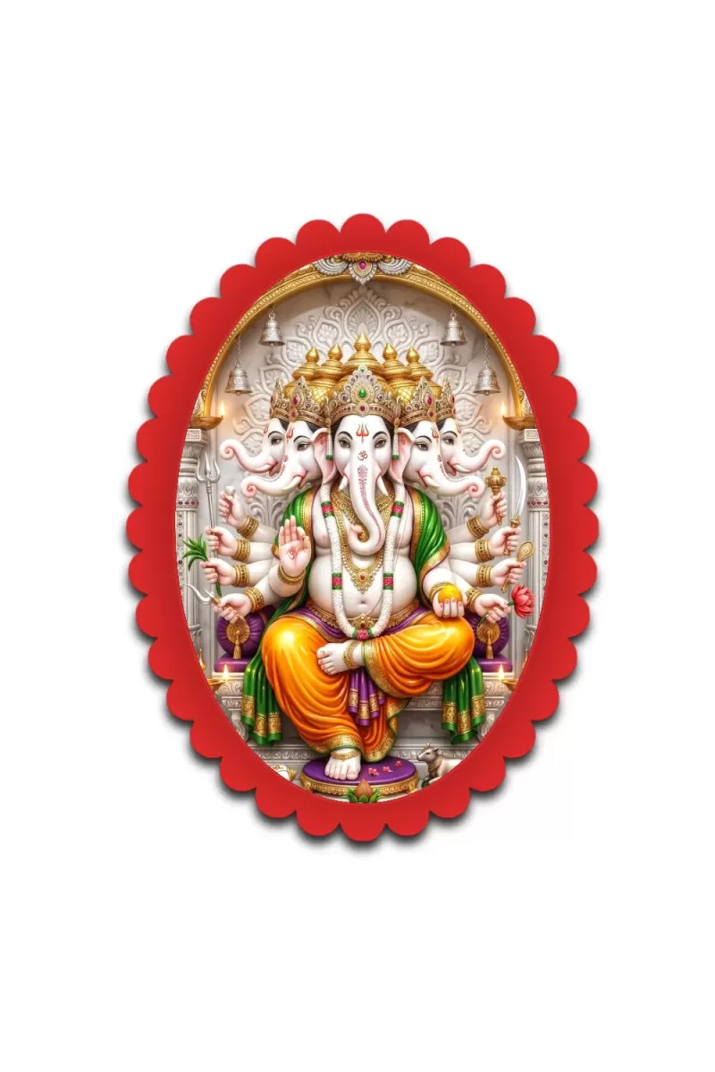 Ganesha Wall Decorative Showpiece 6 X 8 Inch | 4 MM MDF Wooden Glossy Sublimation Print | Back Hook Wall Hanging | Home Temple & Living Room Decor (F57413)