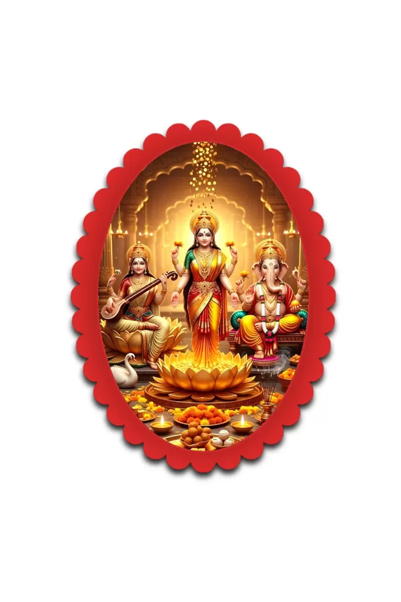 Lakshmi Wall Decorative Showpiece 6 X 8 Inch | 4 MM MDF Wooden Glossy Sublimation Print | Back Hook Wall Hanging | Home Temple & Living Room Decor (F57415)