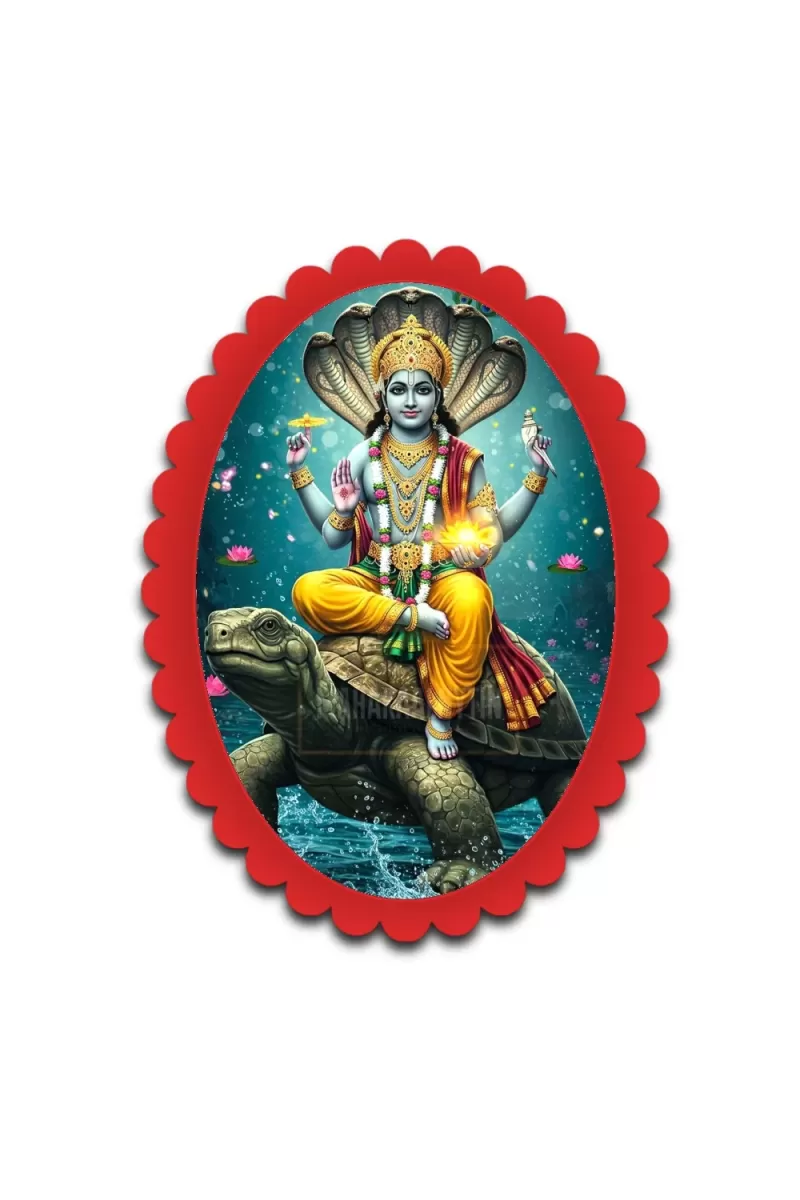Vishnu Wall Decorative Showpiece 6 X 8 Inch | 4 MM MDF Wooden Glossy Sublimation Print | Back Hook Wall Hanging | Home Temple & Living Room Decor (F57447)