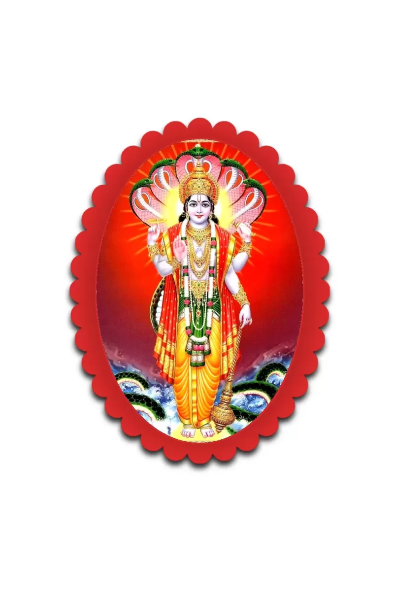 Vishnu Wall Decorative Showpiece 6 X 8 Inch | 4 MM MDF Wooden Glossy Sublimation Print | Back Hook Wall Hanging | Home Temple & Living Room Decor (F57450)