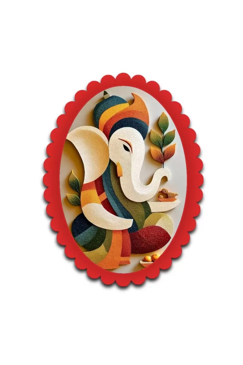 Ganesha Wall Decorative Showpiece 6 X 8 Inch | 4 MM MDF Wooden Glossy Sublimation Print | Back Hook Wall Hanging | Home Temple & Living Room Decor (F57453)