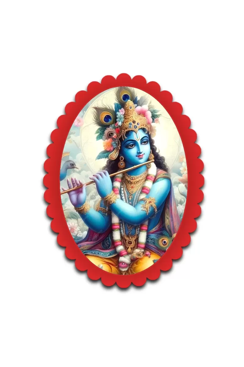 Krishna Wall Decorative Showpiece 6 X 8 Inch | 4 MM MDF Wooden Glossy Sublimation Print | Back Hook Wall Hanging | Home Temple & Living Room Decor (F57511)