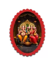 Ganesha And Lakshmi Wall Decorative Showpiece 6 X 8 Inch | 4 MM MDF Wooden Glossy Sublimation Print | Back Hook Wall Hanging | Home Temple & Living Room Decor (F57516)