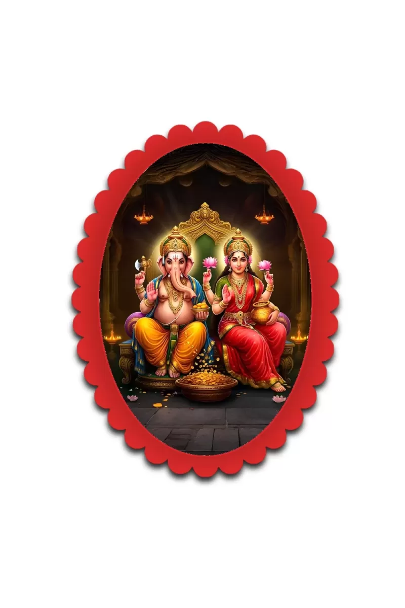 Ganesha And Lakshmi Wall Decorative Showpiece 6 X 8 Inch | 4 MM MDF Wooden Glossy Sublimation Print | Back Hook Wall Hanging | Home Temple & Living Room Decor (F57516)