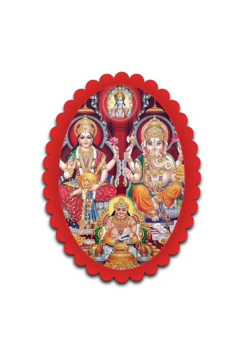 Lakshmi And Ganesha Wall Decorative Showpiece 6 X 8 Inch | 4 MM MDF Wooden Glossy Sublimation Print | Back Hook Wall Hanging | Home Temple & Living Room Decor (F57521)