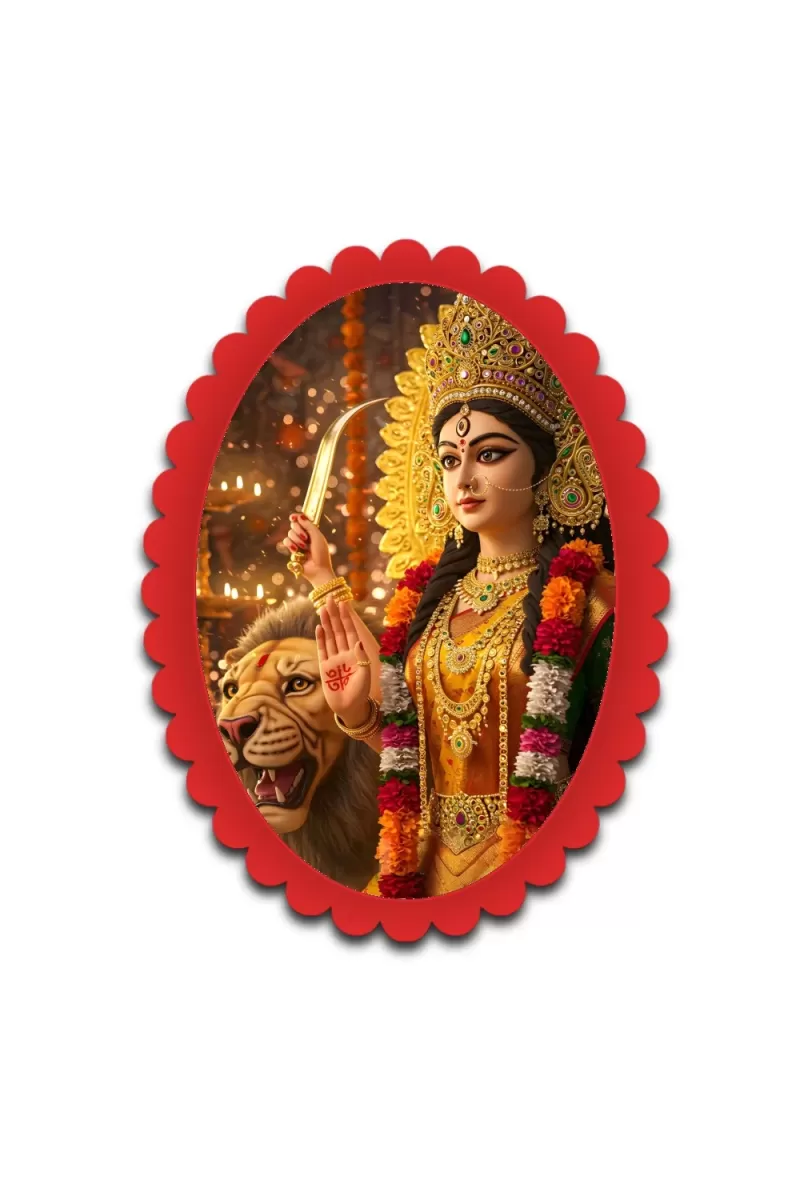 Durga Wall Decorative Showpiece 6 X 8 Inch | 4 MM MDF Wooden Glossy Sublimation Print | Back Hook Wall Hanging | Home Temple & Living Room Decor (F57527)