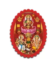 Lakshmi, Saraswati, And Ganesha Wall Decorative Showpiece 6 X 8 Inch | 4 MM MDF Wooden Glossy Sublimation Print | Back Hook Wall Hanging | Home Temple & Living Room Decor (F57528)