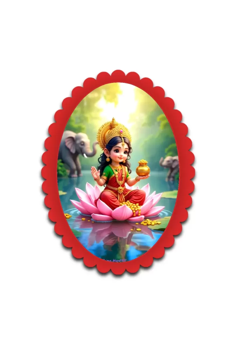 Lakshmi Wall Decorative Showpiece 6 X 8 Inch | 4 MM MDF Wooden Glossy Sublimation Print | Back Hook Wall Hanging | Home Temple & Living Room Decor (F57541)