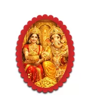 Lakshmi And Ganesha Wall Decorative Showpiece 6 X 8 Inch | 4 MM MDF Wooden Glossy Sublimation Print | Back Hook Wall Hanging | Home Temple & Living Room Decor (F57544)
