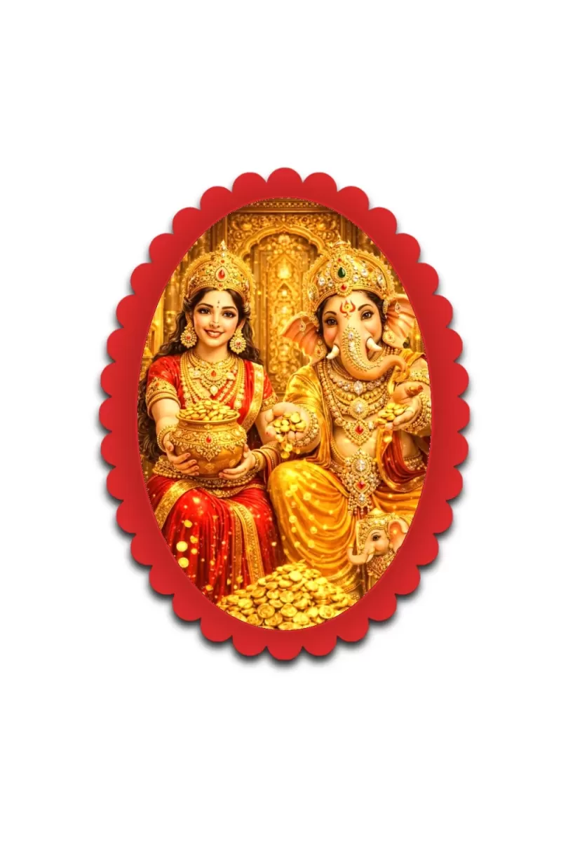 Lakshmi And Ganesha Wall Decorative Showpiece 6 X 8 Inch | 4 MM MDF Wooden Glossy Sublimation Print | Back Hook Wall Hanging | Home Temple & Living Room Decor (F57544)