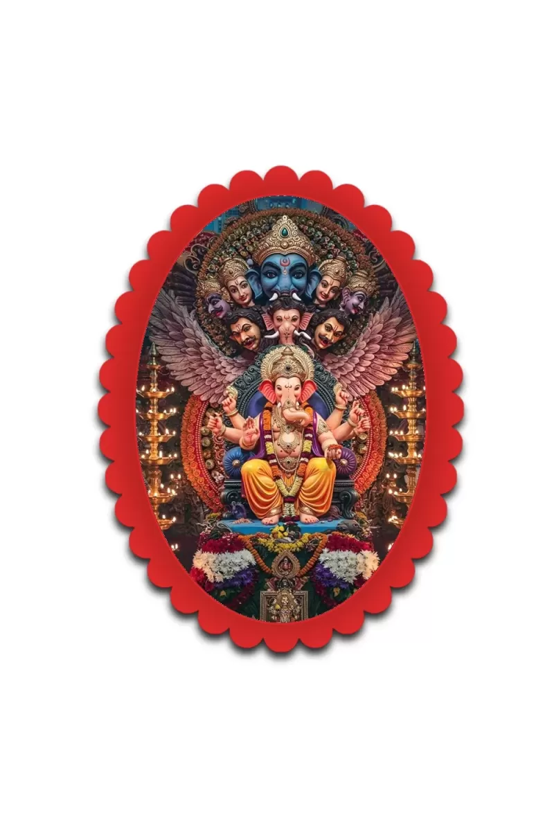 Ganesha Wall Decorative Showpiece 6 X 8 Inch | 4 MM MDF Wooden Glossy Sublimation Print | Back Hook Wall Hanging | Home Temple & Living Room Decor (F57545)