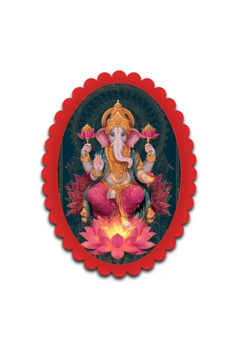 Ganesha Wall Decorative Showpiece 6 X 8 Inch | 4 MM MDF Wooden Glossy Sublimation Print | Back Hook Wall Hanging | Home Temple & Living Room Decor (F57546)