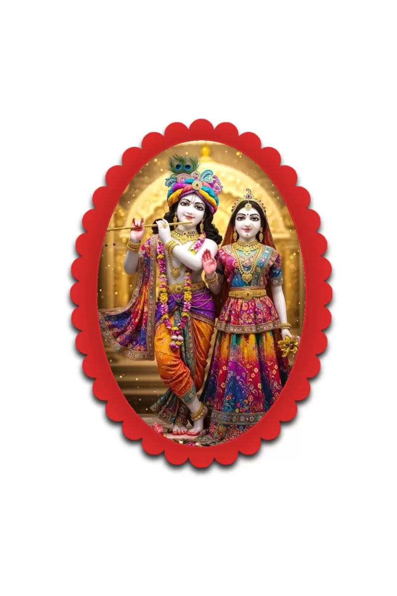 Krishna And Radha Wall Decorative Showpiece 6 X 8 Inch | 4 MM MDF Wooden Glossy Sublimation Print | Back Hook Wall Hanging | Home Temple & Living Room Decor (F57548)