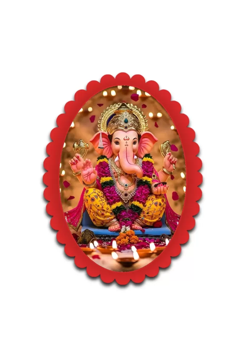Ganesha Wall Decorative Showpiece 6 X 8 Inch | 4 MM MDF Wooden Glossy Sublimation Print | Back Hook Wall Hanging | Home Temple & Living Room Decor (F57556)