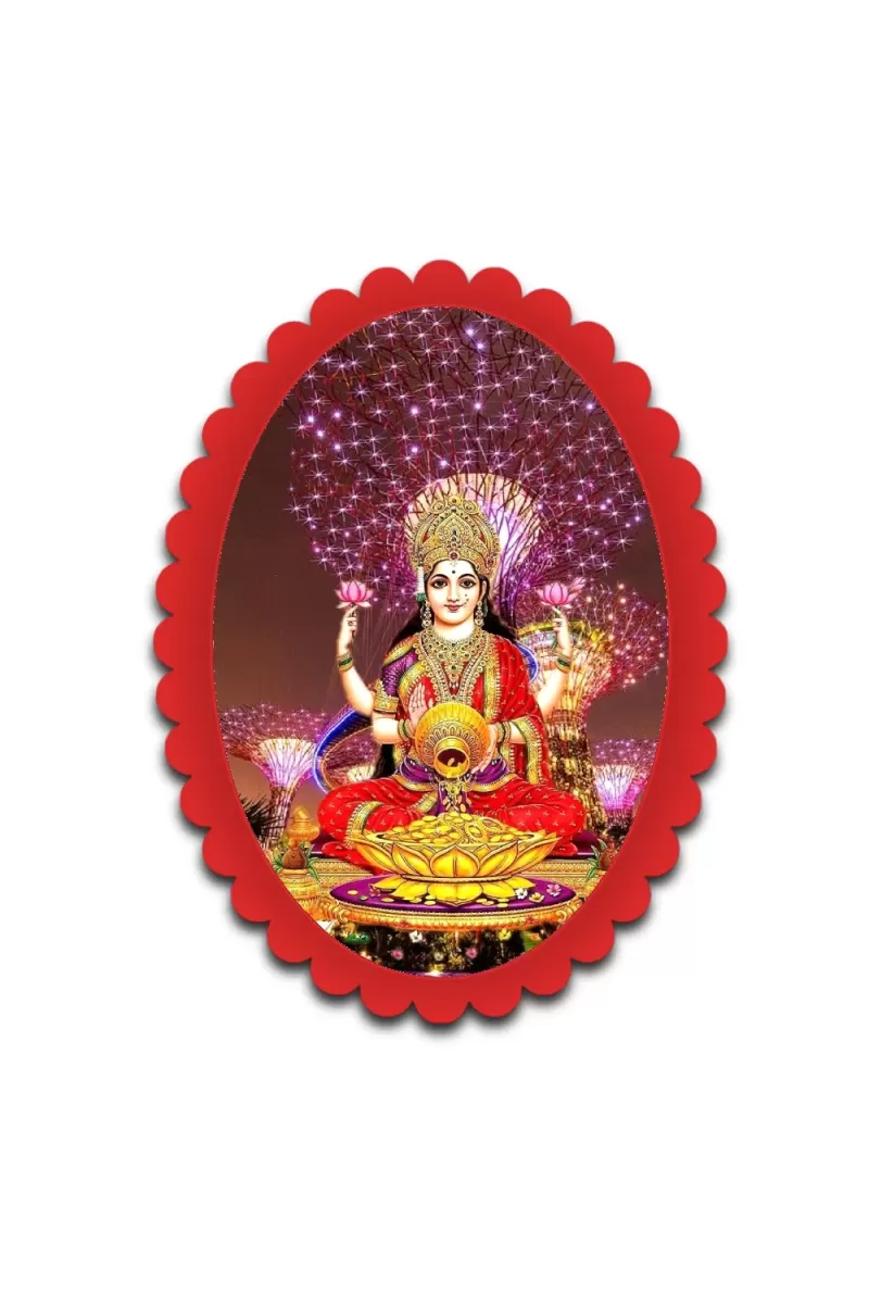 Lakshmi Wall Decorative Showpiece 6 X 8 Inch | 4 MM MDF Wooden Glossy Sublimation Print | Back Hook Wall Hanging | Home Temple & Living Room Decor (F57563)