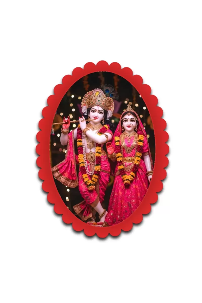 Krishna And Radha Wall Decorative Showpiece 6 X 8 Inch | 4 MM MDF Wooden Glossy Sublimation Print | Back Hook Wall Hanging | Home Temple & Living Room Decor (F57589)