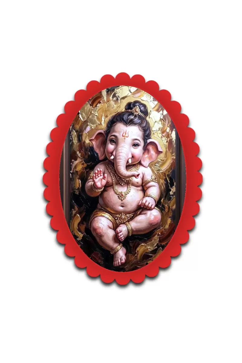 Ganesha Wall Decorative Showpiece 6 X 8 Inch | 4 MM MDF Wooden Glossy Sublimation Print | Back Hook Wall Hanging | Home Temple & Living Room Decor (F57597)