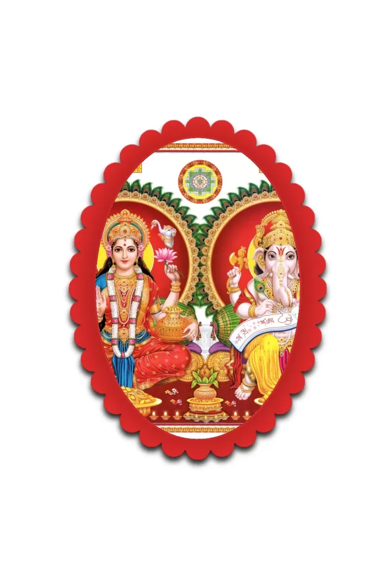 Lakshmi And Ganesha Wall Decorative Showpiece 6 X 8 Inch | 4 MM MDF Wooden Glossy Sublimation Print | Back Hook Wall Hanging | Home Temple & Living Room Decor (F57606)