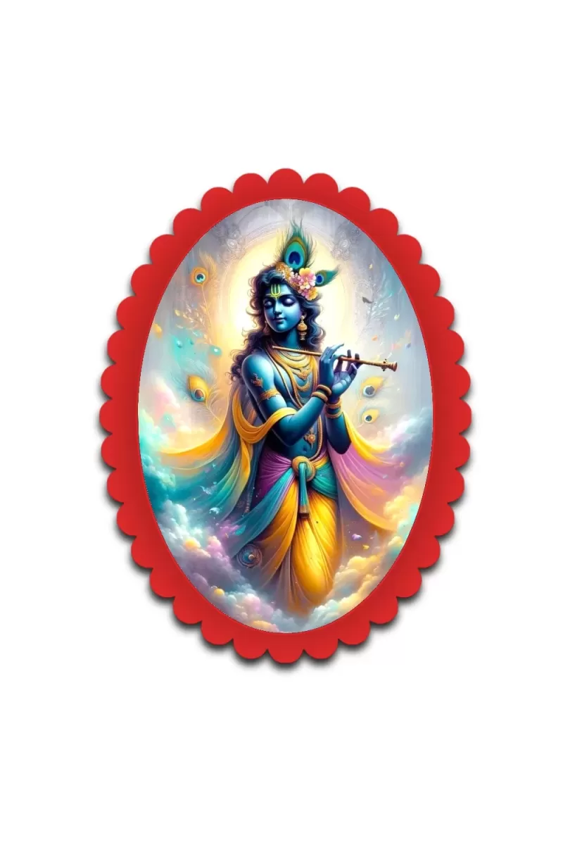 Krishna Wall Decorative Showpiece 6 X 8 Inch | 4 MM MDF Wooden Glossy Sublimation Print | Back Hook Wall Hanging | Home Temple & Living Room Decor (F57607)