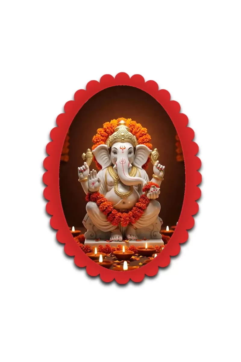Ganesha Wall Decorative Showpiece 6 X 8 Inch | 4 MM MDF Wooden Glossy Sublimation Print | Back Hook Wall Hanging | Home Temple & Living Room Decor (F57617)