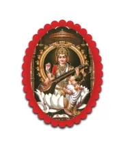 Saraswati Wall Decorative Showpiece 6 X 8 Inch | 4 MM MDF Wooden Glossy Sublimation Print | Back Hook Wall Hanging | Home Temple & Living Room Decor (F57619)