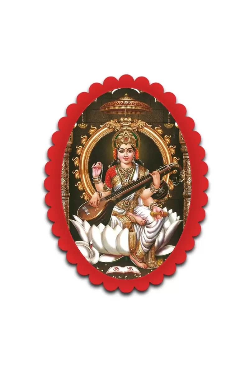 Saraswati Wall Decorative Showpiece 6 X 8 Inch | 4 MM MDF Wooden Glossy Sublimation Print | Back Hook Wall Hanging | Home Temple & Living Room Decor (F57619)