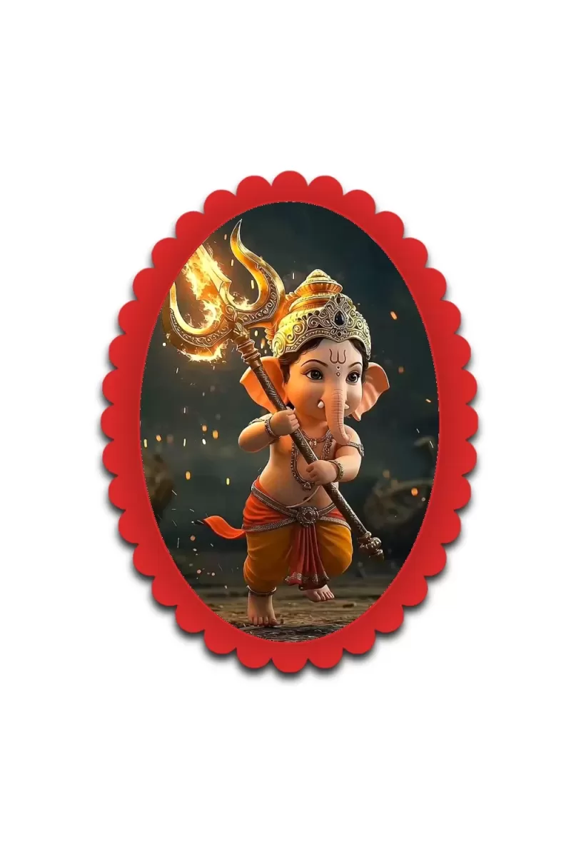 Ganesha Wall Decorative Showpiece 6 X 8 Inch | 4 MM MDF Wooden Glossy Sublimation Print | Back Hook Wall Hanging | Home Temple & Living Room Decor (F57637)