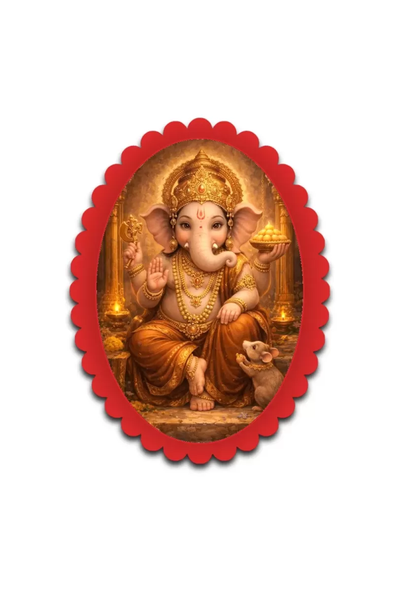 Ganesha Wall Decorative Showpiece 6 X 8 Inch | 4 MM MDF Wooden Glossy Sublimation Print | Back Hook Wall Hanging | Home Temple & Living Room Decor (F57645)