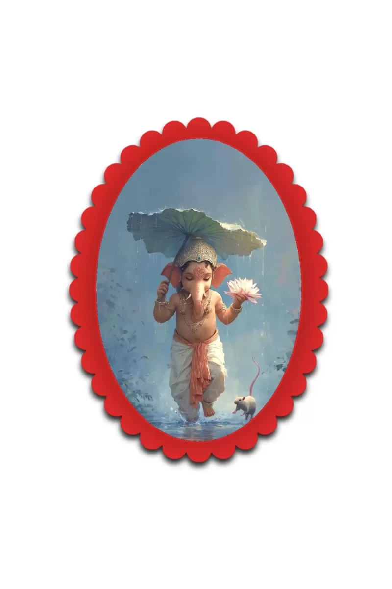 Ganesha Wall Decorative Showpiece 6 X 8 Inch | 4 MM MDF Wooden Glossy Sublimation Print | Back Hook Wall Hanging | Home Temple & Living Room Decor (F57658)