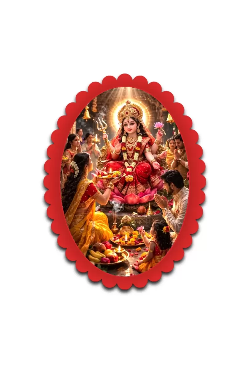 Lakshmi Wall Decorative Showpiece 6 X 8 Inch | 4 MM MDF Wooden Glossy Sublimation Print | Back Hook Wall Hanging | Home Temple & Living Room Decor (F57676)