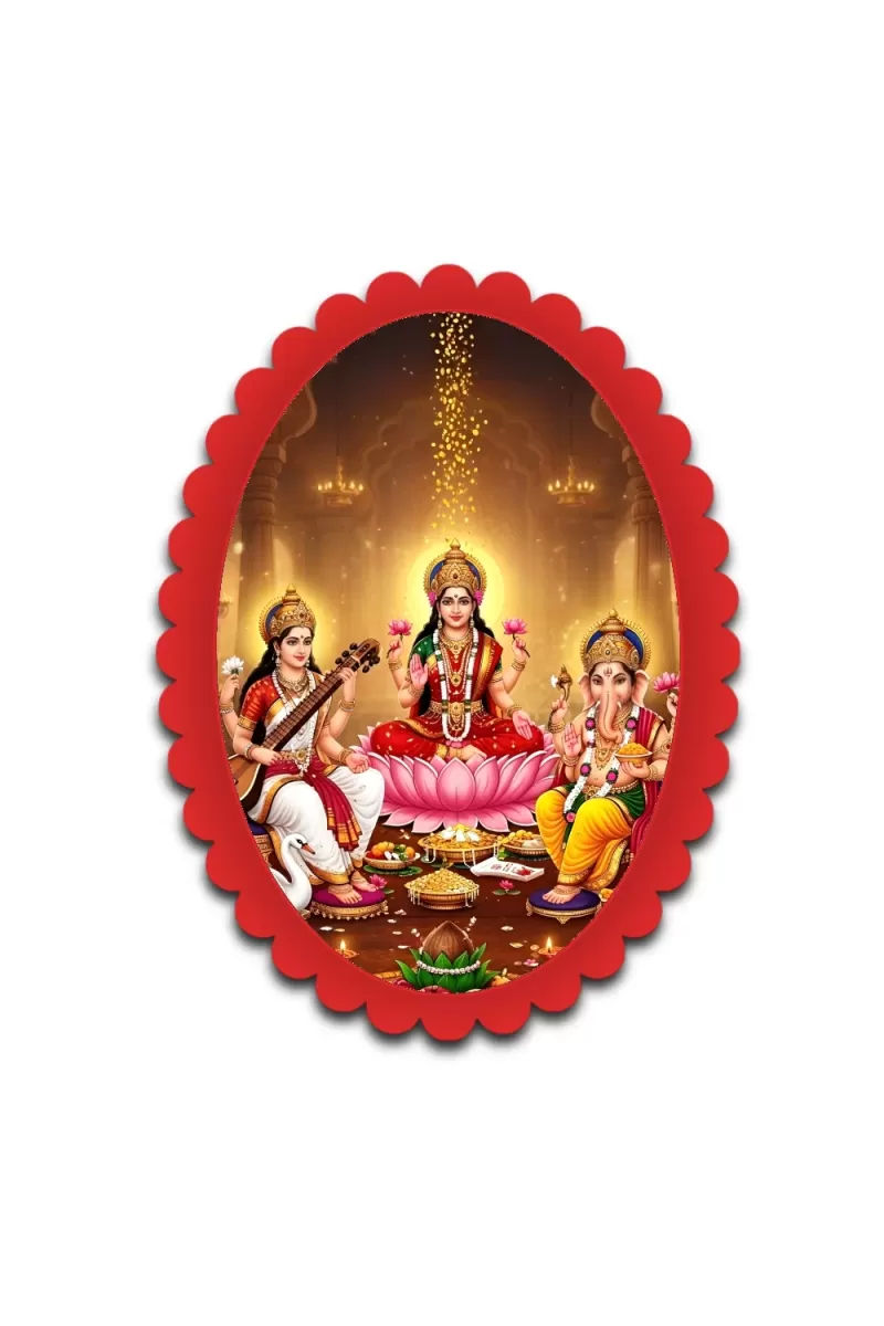 Lakshmi Wall Decorative Showpiece 6 X 8 Inch | 4 MM MDF Wooden Glossy Sublimation Print | Back Hook Wall Hanging | Home Temple & Living Room Decor (F57678)