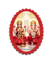 Lakshmi And Ganesha Wall Decorative Showpiece 6 X 8 Inch | 4 MM MDF Wooden Glossy Sublimation Print | Back Hook Wall Hanging | Home Temple & Living Room Decor (F57682)