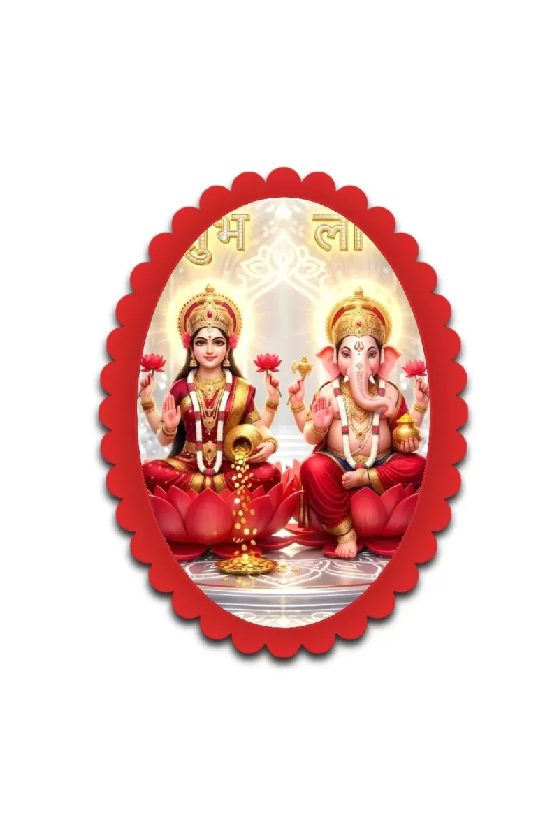 Lakshmi And Ganesha Wall Decorative Showpiece 6 X 8 Inch | 4 MM MDF Wooden Glossy Sublimation Print | Back Hook Wall Hanging | Home Temple & Living Room Decor (F57682)