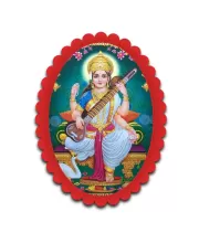 Saraswati Wall Decorative Showpiece 6 X 8 Inch | 4 MM MDF Wooden Glossy Sublimation Print | Back Hook Wall Hanging | Home Temple & Living Room Decor (F57687)