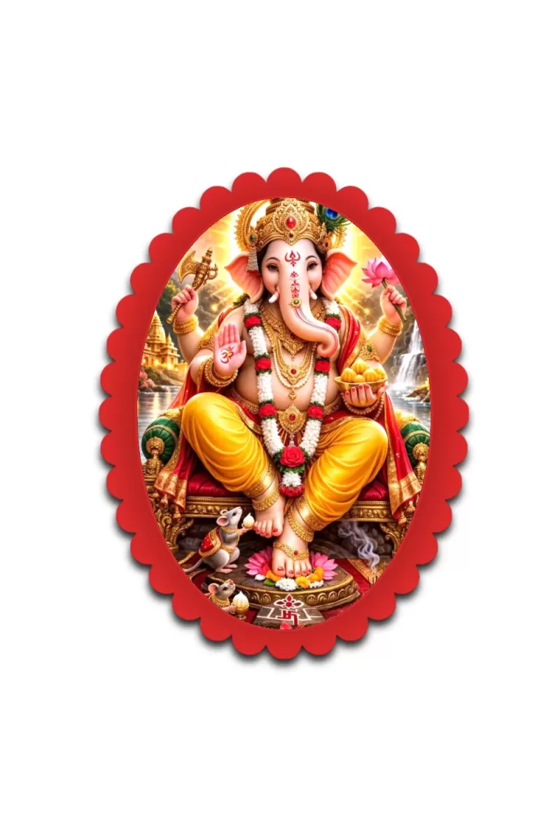 Ganesha Wall Decorative Showpiece 6 X 8 Inch | 4 MM MDF Wooden Glossy Sublimation Print | Back Hook Wall Hanging | Home Temple & Living Room Decor (F57689)