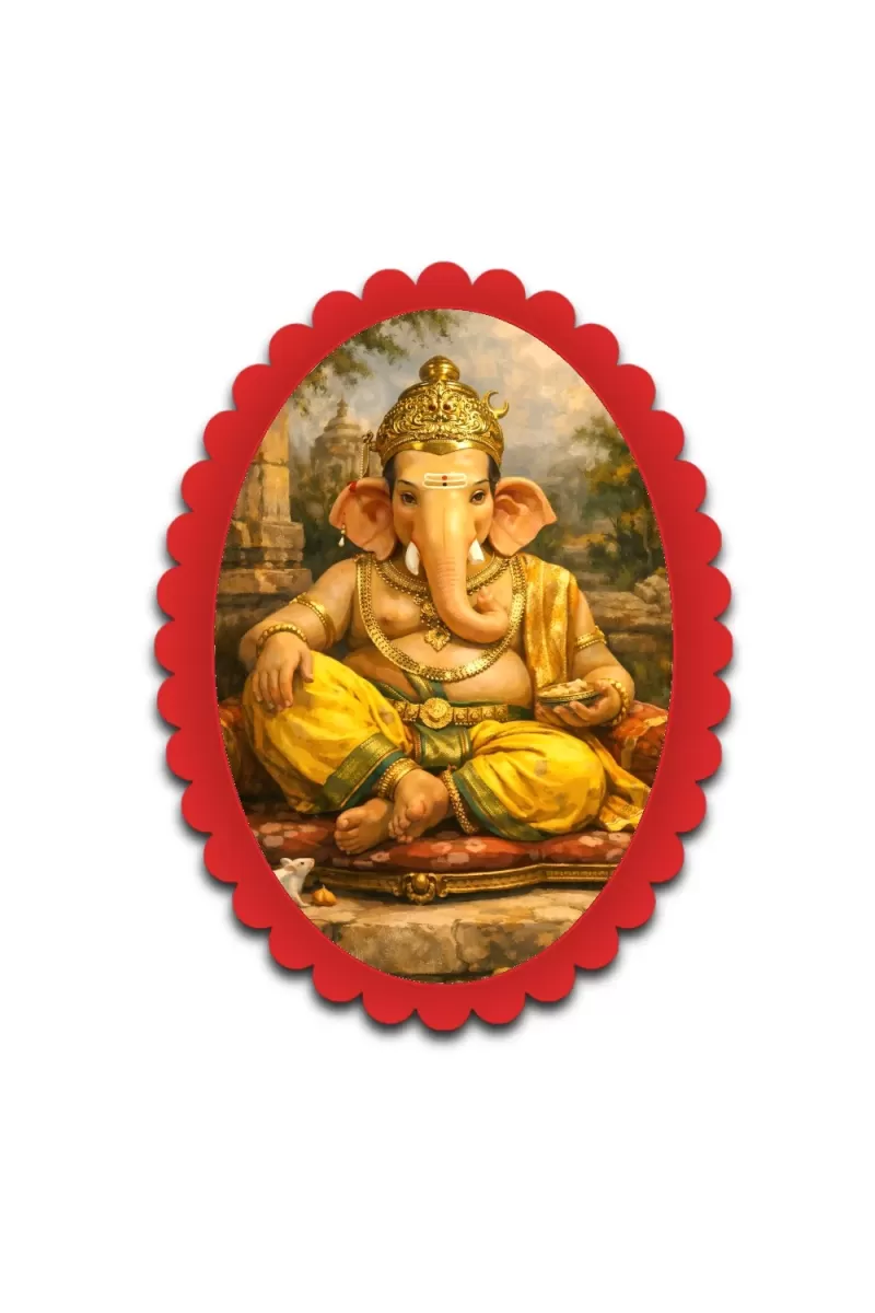 Ganesha Wall Decorative Showpiece 6 X 8 Inch | 4 MM MDF Wooden Glossy Sublimation Print | Back Hook Wall Hanging | Home Temple & Living Room Decor (F57701)