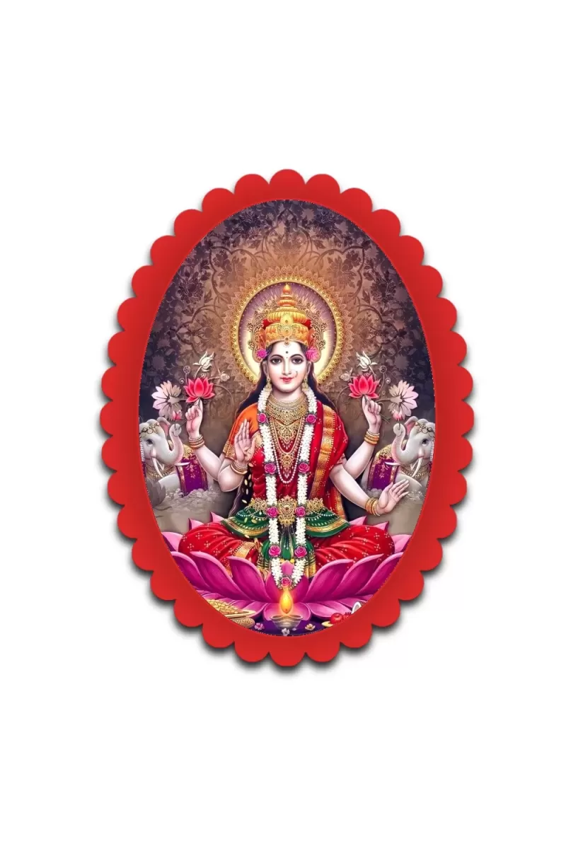 Lakshmi Wall Decorative Showpiece 6 X 8 Inch | 4 MM MDF Wooden Glossy Sublimation Print | Back Hook Wall Hanging | Home Temple & Living Room Decor (F57712)