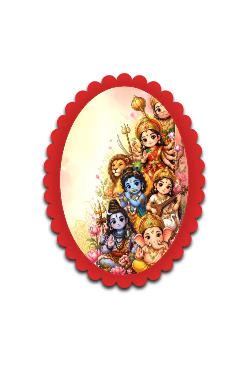 Hindu Deities Wall Decorative Showpiece 6 X 8 Inch | 4 MM MDF Wooden Glossy Sublimation Print | Back Hook Wall Hanging | Home Temple & Living Room Decor (F57714)