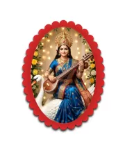 Saraswati Wall Decorative Showpiece 6 X 8 Inch | 4 MM MDF Wooden Glossy Sublimation Print | Back Hook Wall Hanging | Home Temple & Living Room Decor (F57716)