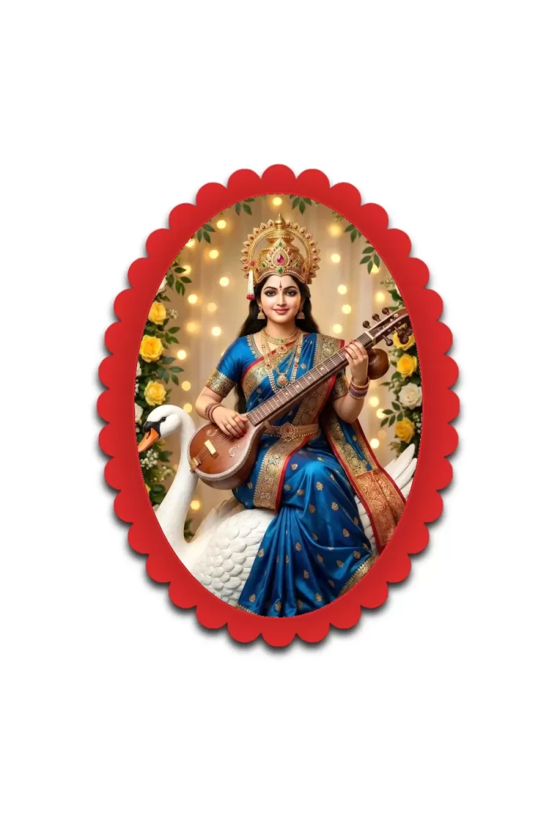Saraswati Wall Decorative Showpiece 6 X 8 Inch | 4 MM MDF Wooden Glossy Sublimation Print | Back Hook Wall Hanging | Home Temple & Living Room Decor (F57716)