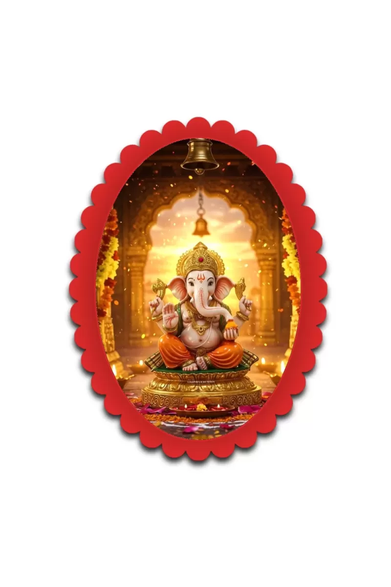 Ganesha Wall Decorative Showpiece 6 X 8 Inch | 4 MM MDF Wooden Glossy Sublimation Print | Back Hook Wall Hanging | Home Temple & Living Room Decor (F57717)