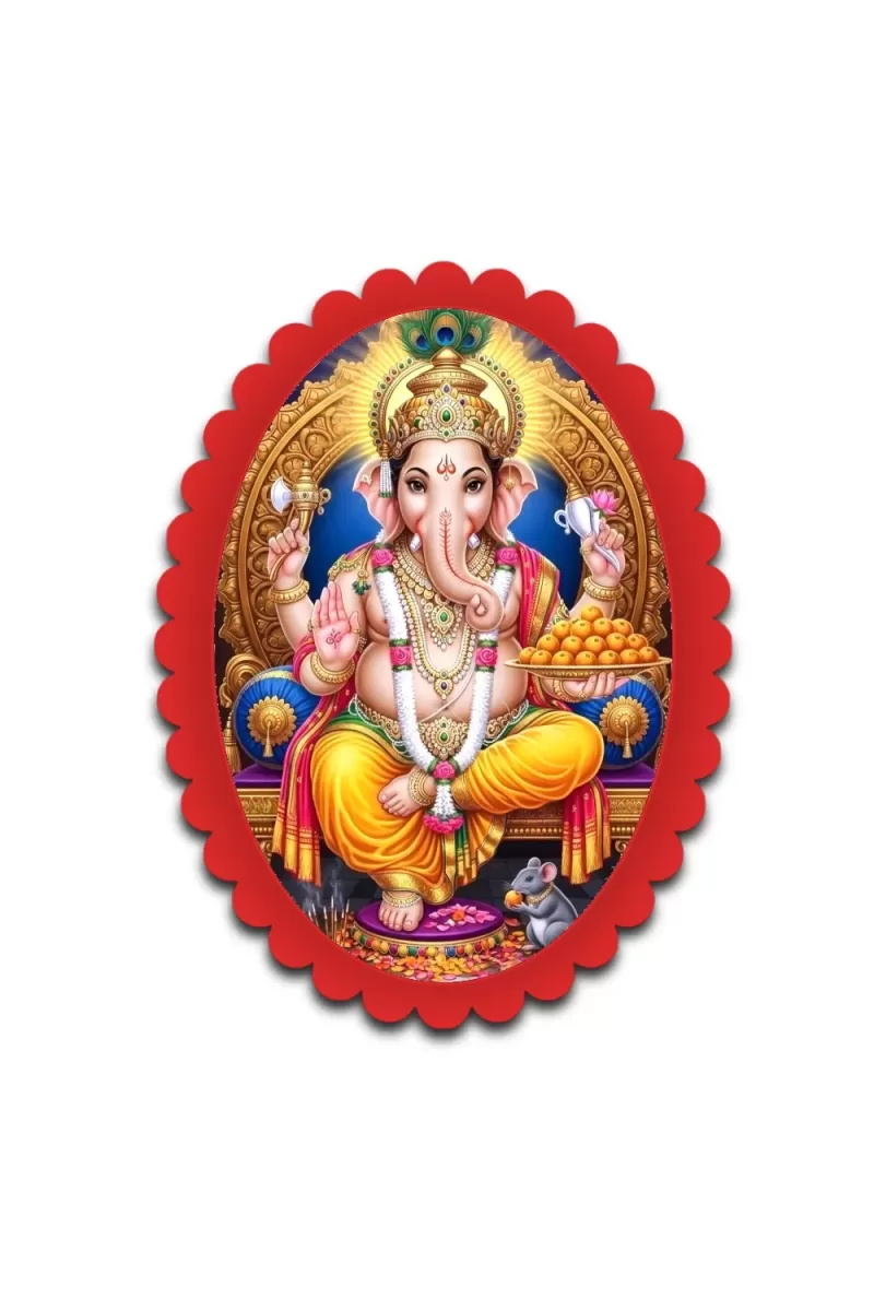 Ganesha Wall Decorative Showpiece 6 X 8 Inch | 4 MM MDF Wooden Glossy Sublimation Print | Back Hook Wall Hanging | Home Temple & Living Room Decor (F57727)