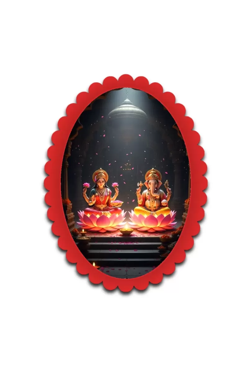 Lakshmi And Ganesha Wall Decorative Showpiece 6 X 8 Inch | 4 MM MDF Wooden Glossy Sublimation Print | Back Hook Wall Hanging | Home Temple & Living Room Decor (F57733)