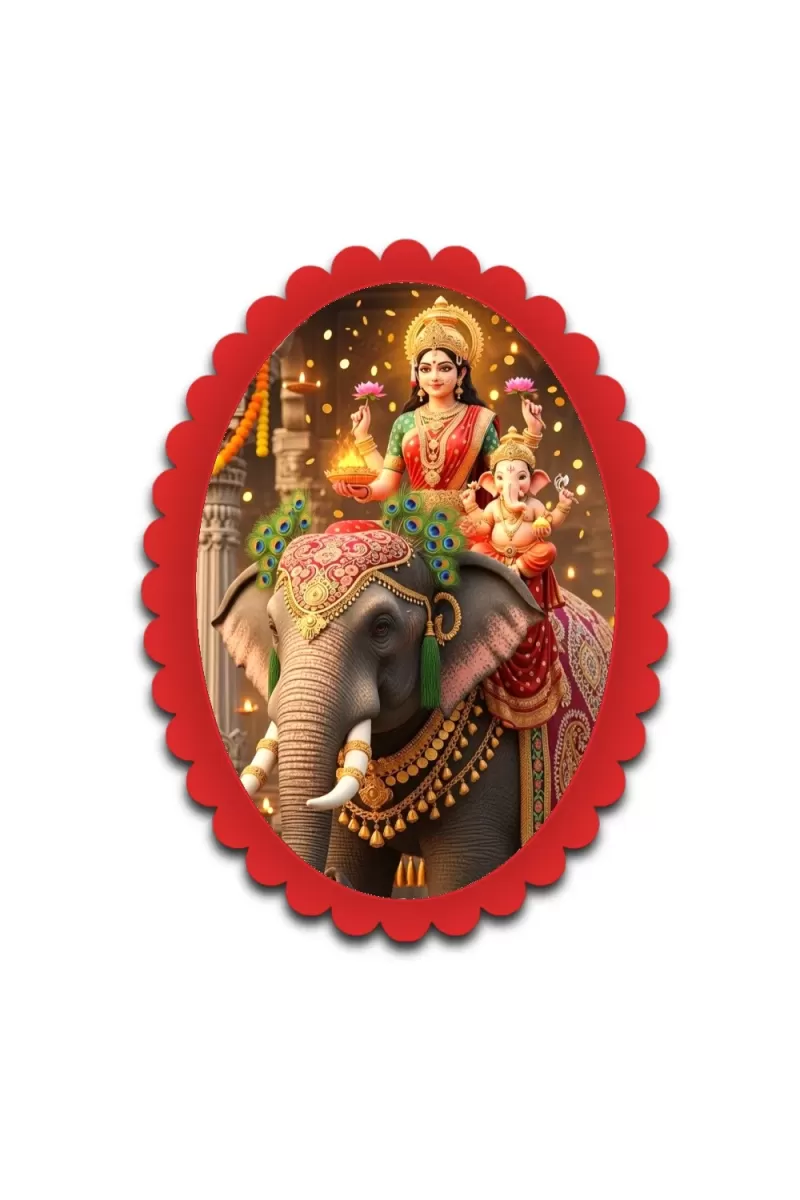 Lakshmi Wall Decorative Showpiece 6 X 8 Inch | 4 MM MDF Wooden Glossy Sublimation Print | Back Hook Wall Hanging | Home Temple & Living Room Decor (F57734)