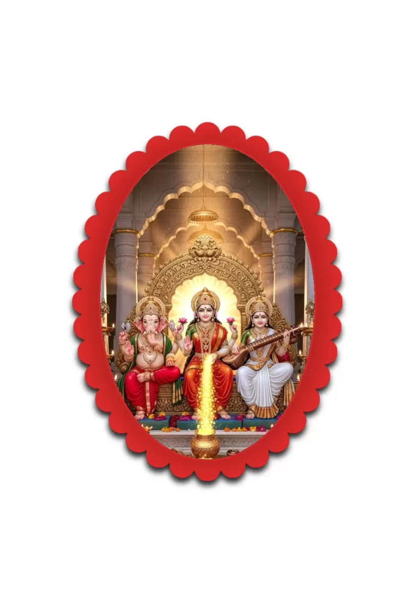 Lakshmi
Vishnu
Saraswati Wall Decorative Showpiece 6 X 8 Inch | 4 MM MDF Wooden Glossy Sublimation Print | Back Hook Wall Hanging | Home Temple & Living Room Decor (F57739)